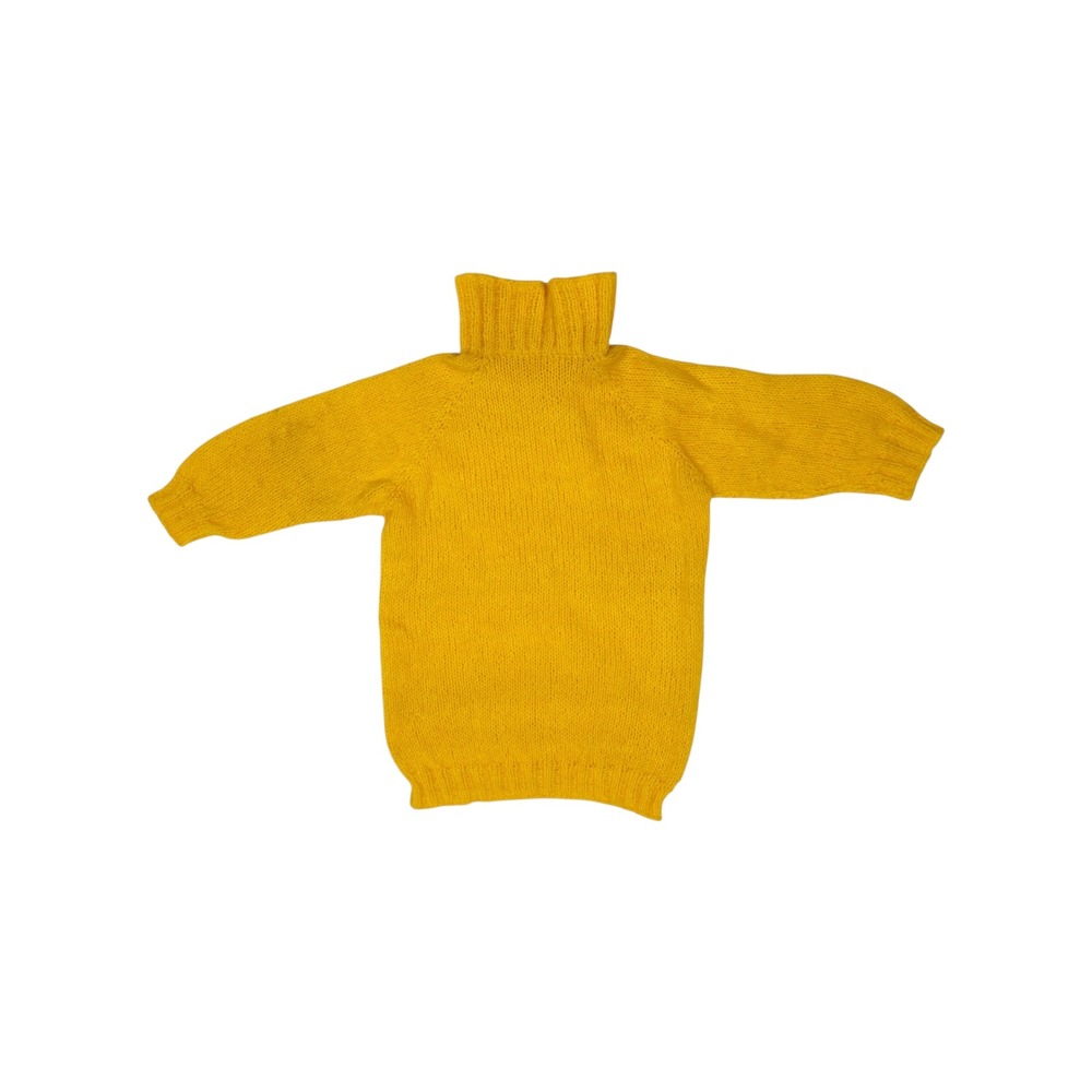 Vintage Handmade Mustard Yellow Knit Turtleneck Sweater Raglan Sleeve